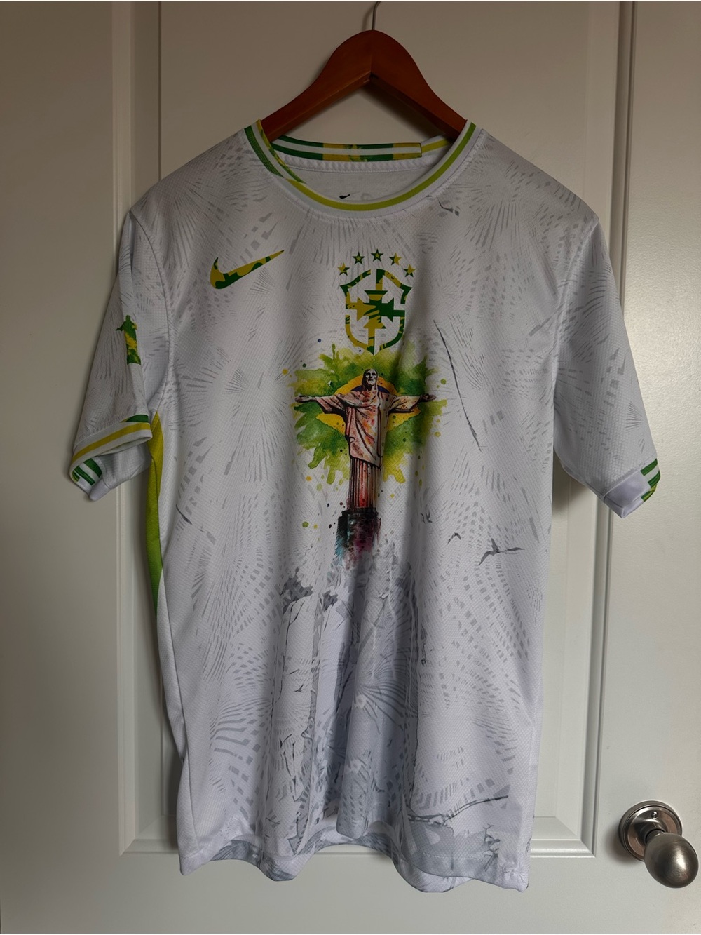 Nike White Brazil Graphic Soccer Jersey with Green and Yellow Accents (M, M/L)